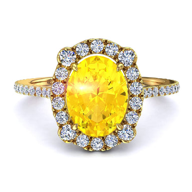 Solitario zaffiro giallo ovale e diamanti tondi 0.90 carati Alida A/SI/Oro giallo 18k