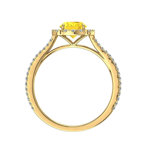 Anello di fidanzamento ovale zaffiro giallo e diamanti tondi Alida in oro giallo 0.90 carati