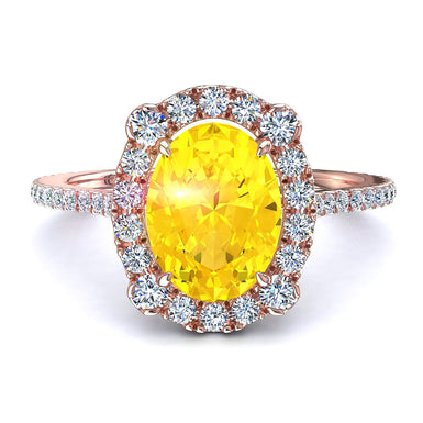 Solitario zaffiro giallo ovale e diamanti tondi 0.90 carati Alida A / SI / Oro rosa 18 carati