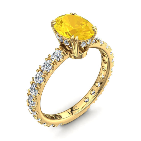 Solitario Valentina in oro giallo 1.50 carati con zaffiro giallo ovale e diamanti tondi