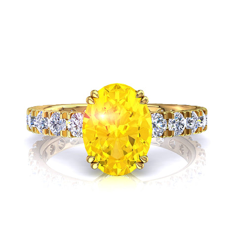 Bague de fiançailles saphir jaune ovale et diamants ronds 1.50 carat or jaune Valentina