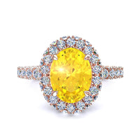 Bague saphir jaune ovale et diamants ronds 1.50 carat or rose Viviane
