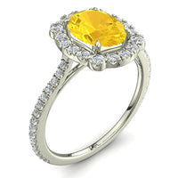Anello di fidanzamento ovale zaffiro giallo e diamanti tondi 2.10 carati oro bianco Alida