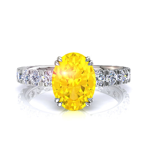 Solitaire saphir jaune ovale et diamants ronds 2.20 carats or blanc Valentina