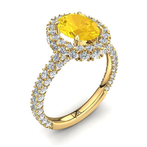 Solitaire saphir jaune ovale et diamants ronds 2.50 carats or jaune Viviane