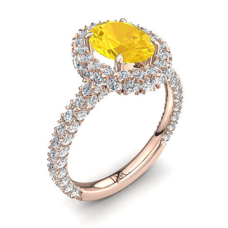 Anello di fidanzamento ovale zaffiro giallo e diamanti tondi 2.50 carati oro rosa Viviane