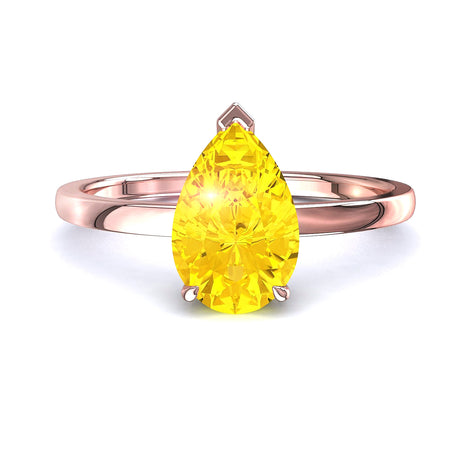Bella anello di fidanzamento con zaffiro in oro giallo a pera da 1.00 carati