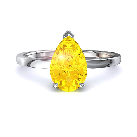 Bella anello con zaffiro giallo pera da 1.20 carati in oro bianco