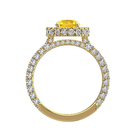 Anello di fidanzamento zaffiro giallo tondo e diamanti tondi oro giallo 1.50 carati Viviane