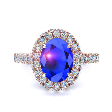 Anello zaffiro ovale e diamanti tondi 1.50 carati Viviane A/SI/Oro rosa 18 carati