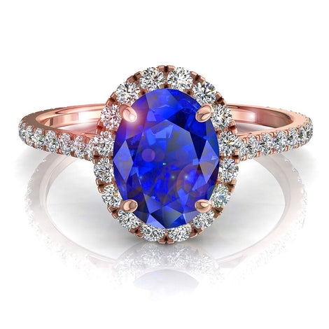 Anello di fidanzamento zaffiro ovale e diamanti tondi 1.70 carati oro rosa Camogli