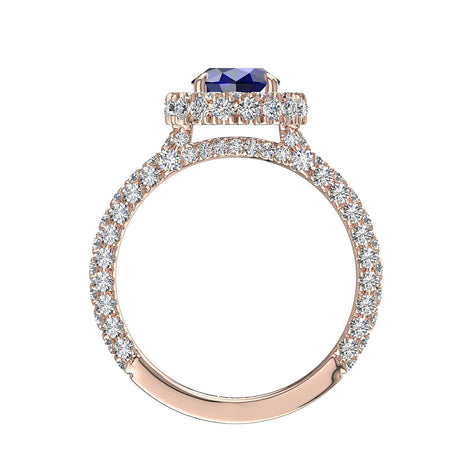 Anello zaffiro ovale e diamanti tondi 2.20 carati oro rosa Viviane