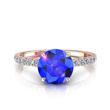 Solitaire round sapphire and round diamonds 0.60 carat Jenny A / SI / 18 carat Rose Gold