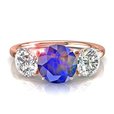 Anello di fidanzamento Alizia con zaffiro rotondo da 0.80 carati e diamante rotondo A/SI/oro rosa 18 carati