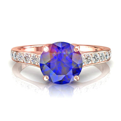 Solitario zaffiro tondo e diamanti tondi 0.80 carati Cindirella A / SI / Oro rosa 18 carati
