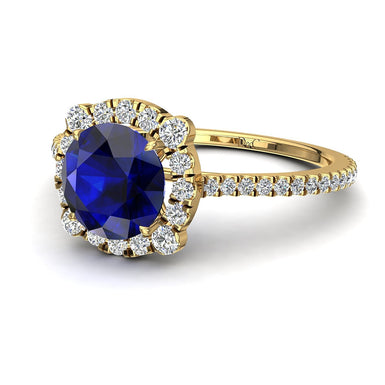 Alida 0.90 克拉圆形蓝宝石和圆形钻石戒指