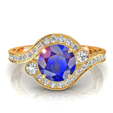 单石圆形蓝宝石和圆形钻石 0.90 克拉 Ventimiglia A / SI / 18k 黄金