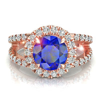 Anello di fidanzamento zaffiro tondo e diamanti tondi 1.30 carati oro rosa Imperia