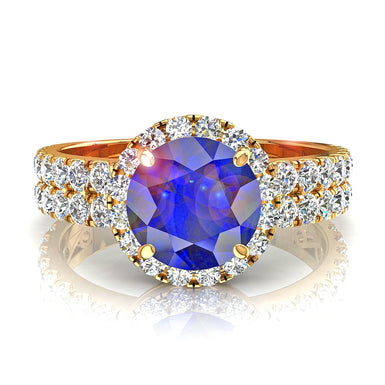 Anello di fidanzamento con zaffiro rotondo Portofino da 1.50 carati e diamante rotondo A/SI/oro giallo 18 carati