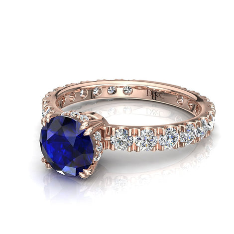 Anello di fidanzamento Valentina in oro rosa 1.90 carati con zaffiro tondo e diamanti tondi