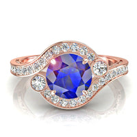 Anello di fidanzamento con zaffiro tondo e diamanti tondi in oro rosa 1.90 carati Ventimiglia