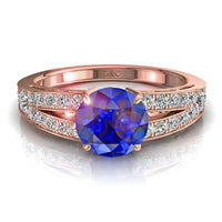 Anello di fidanzamento zaffiro tondo e diamanti tondi 2.60 carati oro rosa Rapallo