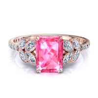 Anello di fidanzamento Angela in oro rosa 1.30 carati con smeraldo e diamanti marquise in zaffiro rosa