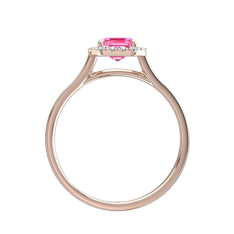 Anello con zaffiro rosa smeraldo e diamanti tondi Capri in oro rosa carati 0.90