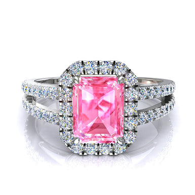 Anello zaffiro rosa smeraldo e diamanti tondi 1.10 carati Genova A/SI/Platino