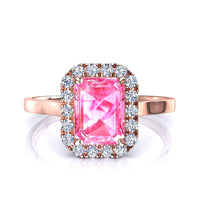 Anello con zaffiro rosa smeraldo e diamanti tondi Capri in oro rosa carati 1.20