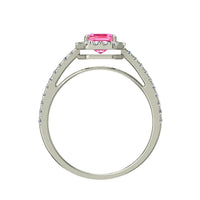 Anello di fidanzamento smeraldo zaffiro rosa e diamanti tondi 1.30 carati oro bianco Genova