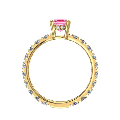 Solitario zaffiro rosa smeraldo e diamanti tondi 1.50 carati Valentina