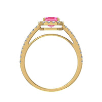 Anello di fidanzamento smeraldo zaffiro rosa e diamanti tondi oro giallo 1.60 carati Genova