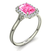 Anello con zaffiro rosa smeraldo e diamanti tondi Capri in oro bianco carati 1.70