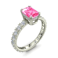 Anello con zaffiro rosa smeraldo e diamanti tondi 2.20 carati Valentina in oro bianco