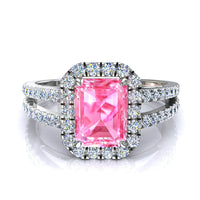 Anello di fidanzamento smeraldo zaffiro rosa e diamanti tondi 2.60 carati oro bianco Genova
