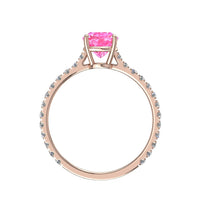 Anello di fidanzamento cuscino zaffiro rosa e diamanti tondi Jenny in oro rosa 0.60 carati