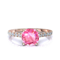 Solitario cushion zaffiro rosa e diamanti tondi Jenny in oro rosa 1.80 carati