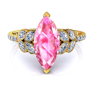 Solitaire Angela bague saphir rose marquise et diamants marquises et diamants ronds 1.00 carat A / SI / Or Jaune 18 carats