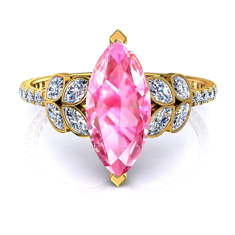 Solitario Angela in oro giallo 1.00 carati con zaffiro rosa marquise e diamanti marquise