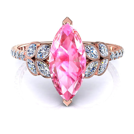 Solitario Angela in oro rosa 1.60 carati con zaffiro rosa marquise e diamanti marquise