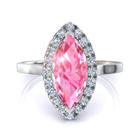 Anello di fidanzamento con zaffiro rosa marquise e diamanti tondi Capri in oro bianco 1.20 carati