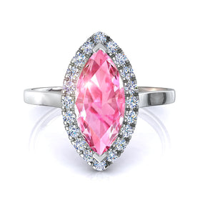 Bague de fiançailles saphir rose marquise et diamants ronds 1.40 carat Capri
