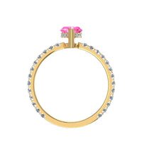 Solitario con zaffiro rosa marquise e diamanti tondi San Valentino in oro giallo 1.70 carati