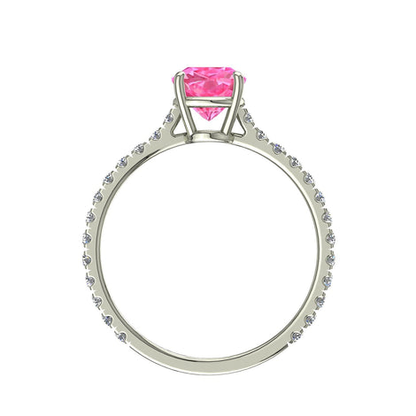 Anello di fidanzamento Cindirella in oro bianco con zaffiro rosa ovale e diamanti tondi 0.60 carati