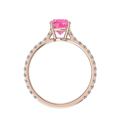 Solitario zaffiro rosa ovale e diamanti tondi 0.60 carati Cindirella