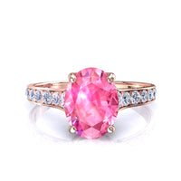 Anello di fidanzamento Cindirella in oro rosa ovale con zaffiro rosa e diamanti tondi 0.80 carati