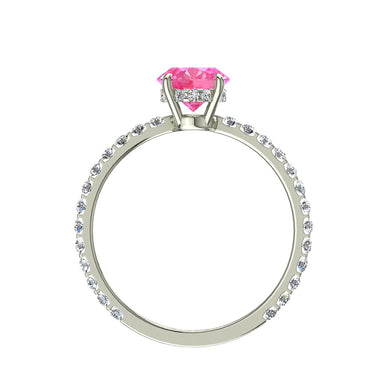 Valentine Anello di fidanzamento con zaffiro rosa ovale da 1.00 carati e diamante rotondo