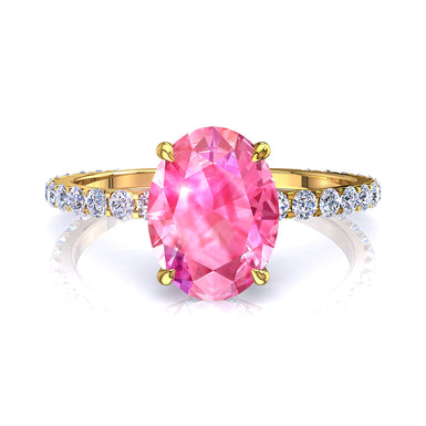 Anello di fidanzamento con zaffiro rosa ovale da 1.00 carati e diamante rotondo San Valentino A/SI/oro giallo 18 carati