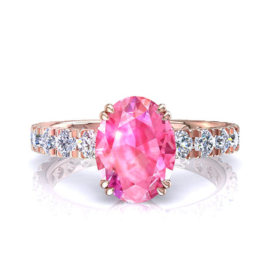 Bague saphir rose ovale et diamants ronds 1.50 carat Valentina A / SI / Or Rose 18 carats